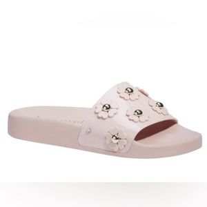 KATE SPADE SPRING FLOWER EMBELLISHED SLIDE SANDAL IN ROSE SMOKE, NIB SIZE 8